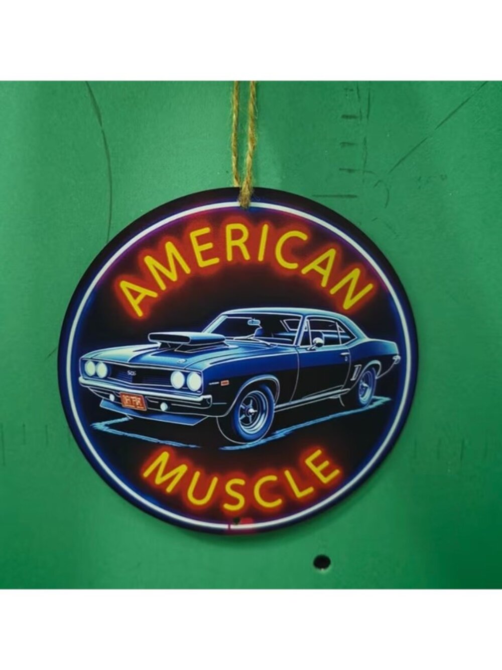 American Muscle Car Round Hanging Wall Decor Retro Vintage Sign Neon Design*NIP